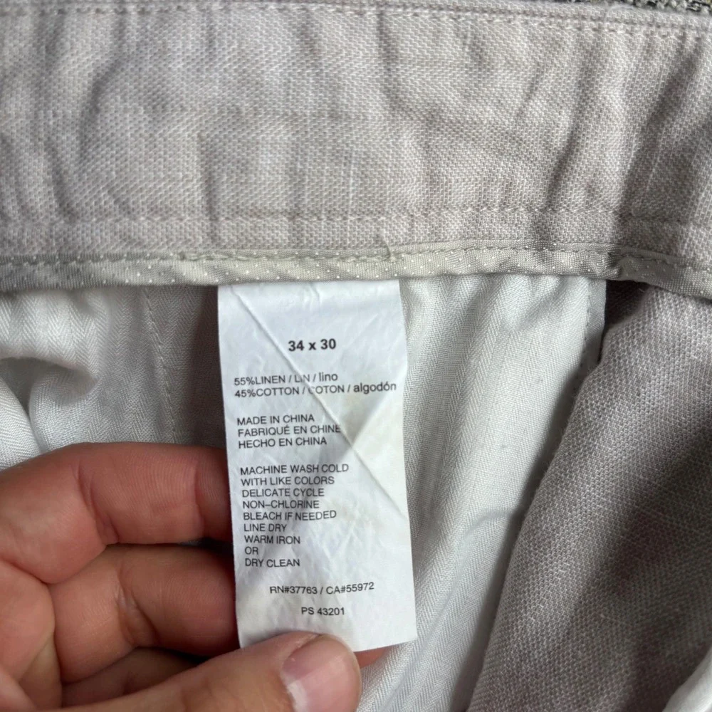 Perry Ellis Pants Mens 34x30 Linen Blend Beige Flat Front Straight Leg